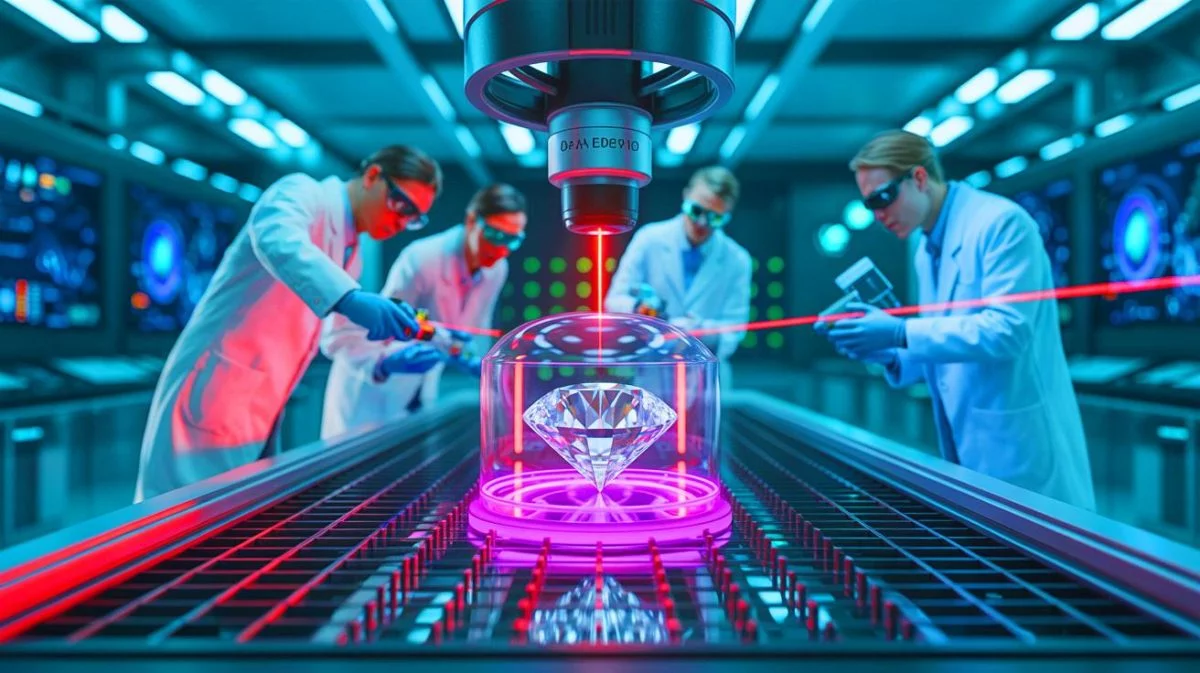 Illustration von der stoßinduzierten Amorphisierung in Diamanten für die Kernfusionsforschung.