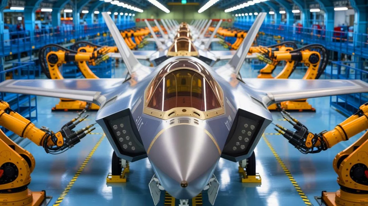 Illustration of Northrop Grumman's advanced assembly line for F-35 center fuselages.