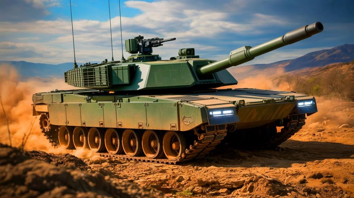 Illustration of the AbramsX tank showcasing advanced military technology and stealth capabilities.