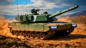 Illustration of the AbramsX tank showcasing advanced military technology and stealth capabilities.