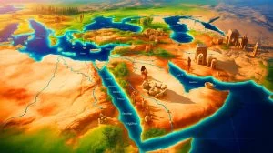 Illustration von archäologischen Entdeckungen zu Migrationsrouten unserer Vorfahren.