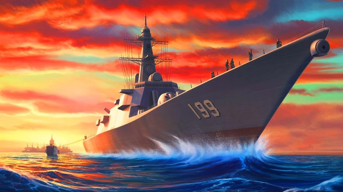 Illustration de la mise à l'eau d'un nouveau destroyer nord-coréen dans un contexte de tensions géopolitiques.