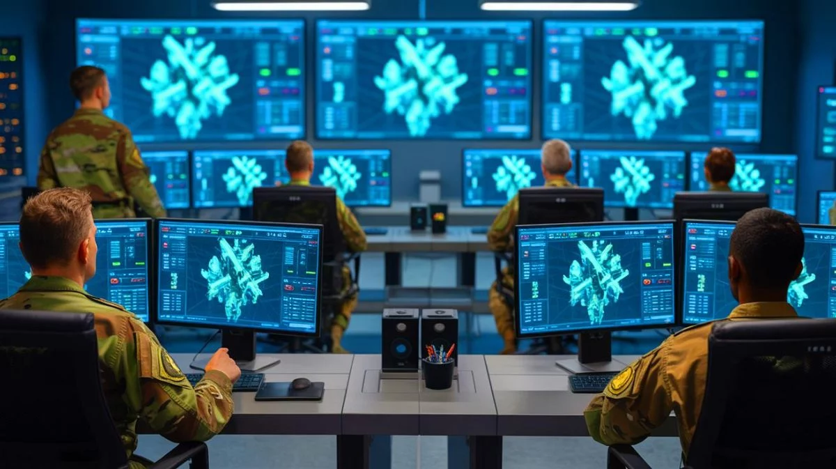 Illustration de l'intégration de l'intelligence artificielle dans le wargaming militaire.