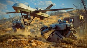 Illustration de l'opération militaire ukrainienne utilisant des robots et drones pour capturer des soldats russes.