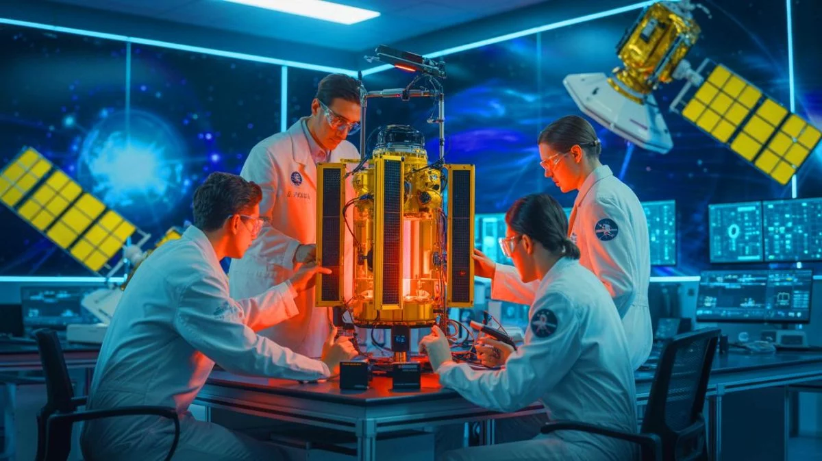 Illustration de l'utilisation innovante d'un laser par des chercheurs chinois pour des communications spatiales avancées.
