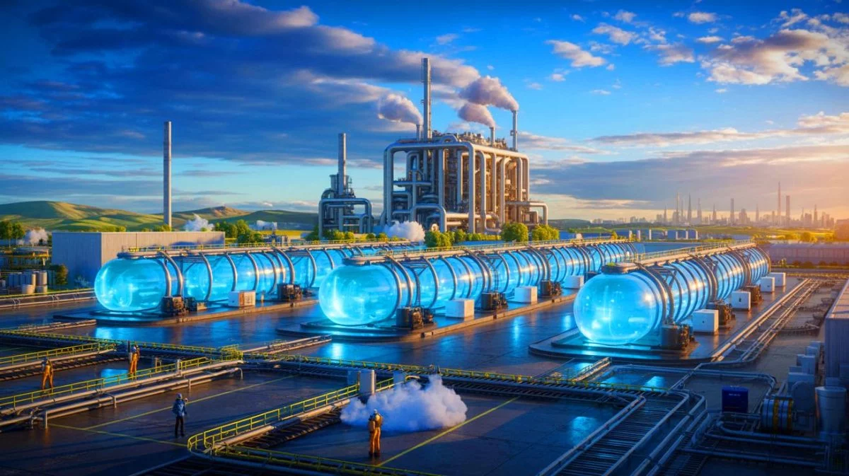 Illustration de la collaboration entre Adnoc et ExxonMobil pour la production d'hydrogène bleu dans le cadre du projet Baytown.