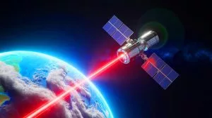 Illustration de la transmission de données par laser depuis un satellite grâce à une technologie innovante chinoise.
