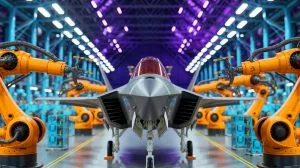 Illustration de la production accélérée de fuselages centraux du F-35 par Northrop Grumman.