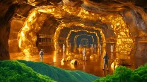 Illustration de la découverte d'une immense réserve d'or dans le comté de Pingjiang, province du Hunan.