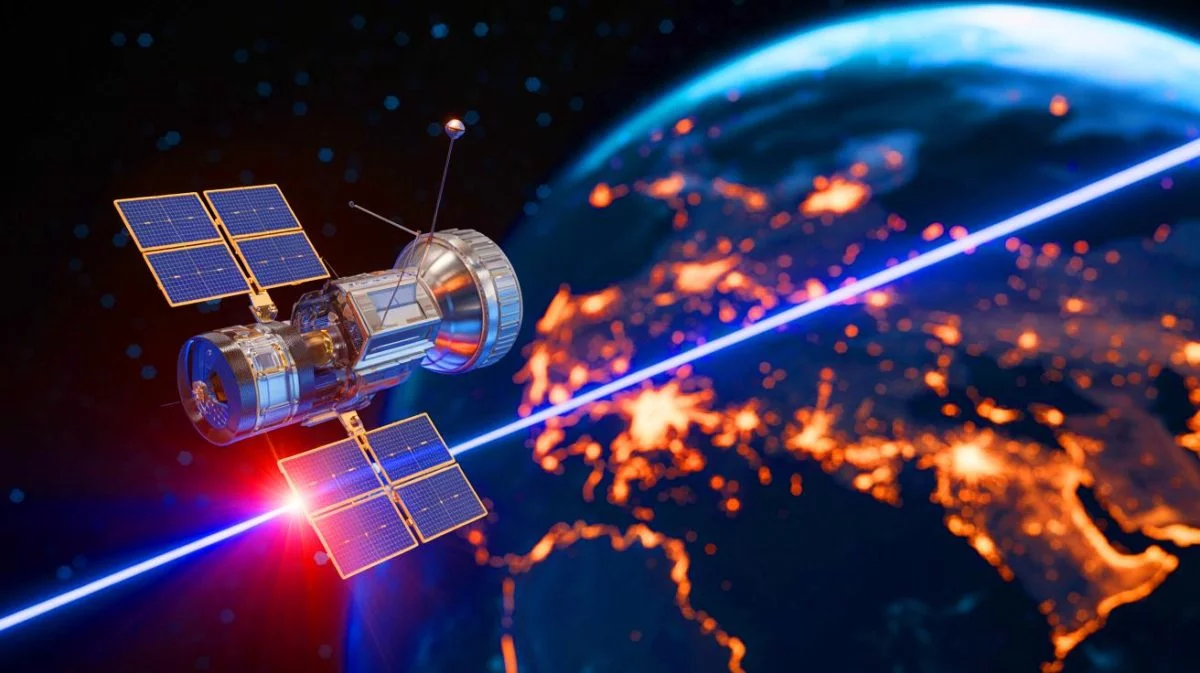 Illustration de la transmission de données par laser depuis un satellite chinois.