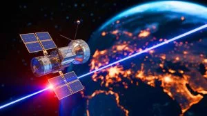 Illustration de la transmission de données par laser depuis un satellite chinois.