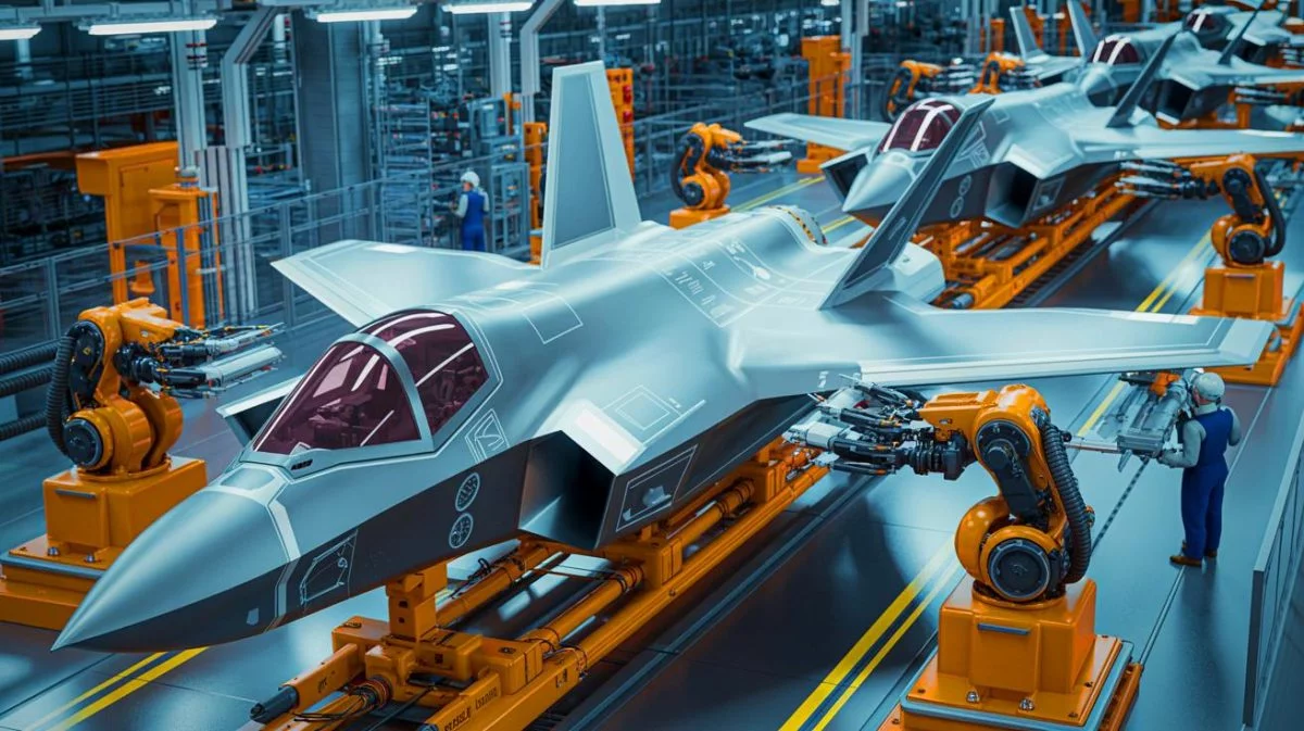 Illustration de la production accélérée de fuselages centraux pour le F-35 Lightning II par Northrop Grumman.