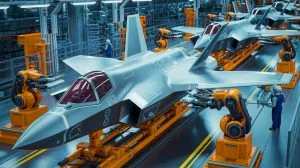 Illustration de la production accélérée de fuselages centraux pour le F-35 Lightning II par Northrop Grumman.