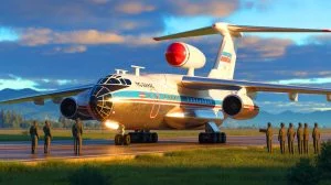 Illustration de l'avion de surveillance nord-coréen inspiré du modèle russe Il-76.