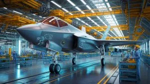 Illustration de la production accélérée du fuselage central du F-35 par Northrop Grumman.