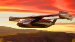 Illustration de l'AirCar de Klein Vision en mode vol, combinant innovation technologique et mobilité aérienne.