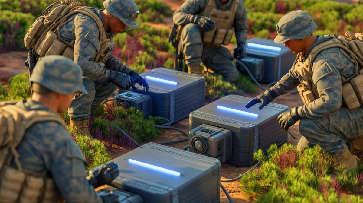 Illustration de l'adoption par les Marines américains des piles à hydrogène pour améliorer leur efficacité sur le terrain.