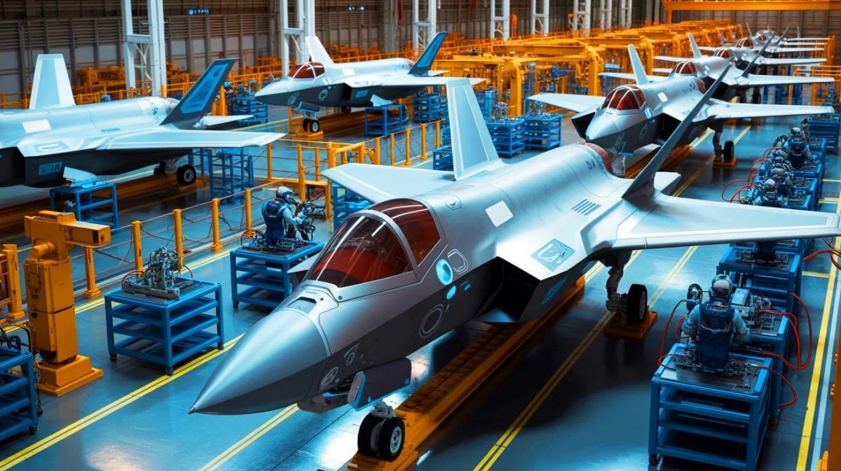 Illustration de la production accélérée des fuselages centraux des F-35 Lightning II par Northrop Grumman.