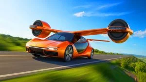 Illustration of Klein Vision's AirCar transitioning between road and air modes.
