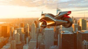 Illustration de l'Airbike, une moto volante sans hélices ni ailes.