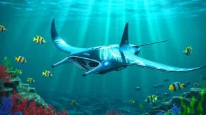 Illustration de la conception biomimétique du drone sous-marin Manta Ray.