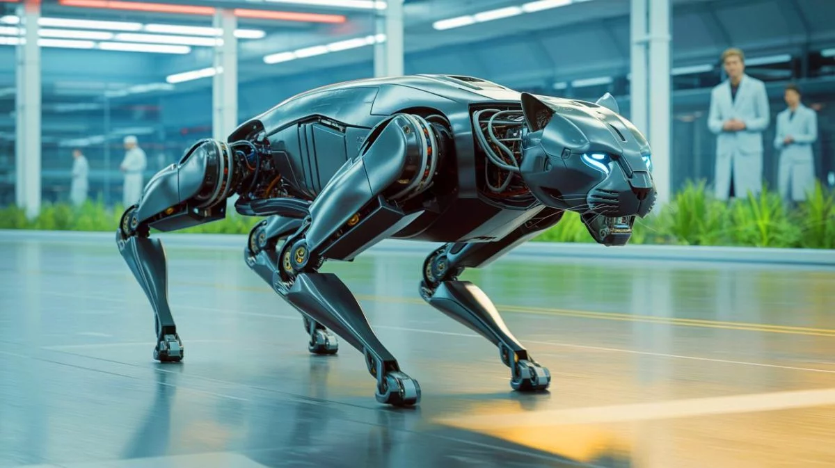 Illustration de Black Panther 2.0, le robot quadrupède le plus rapide au monde avec des jambes en fibre de carbone.