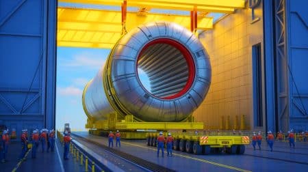 Illustration de l'acheminement d'un aimant supraconducteur géant des États-Unis vers le site de l'ITER en France.