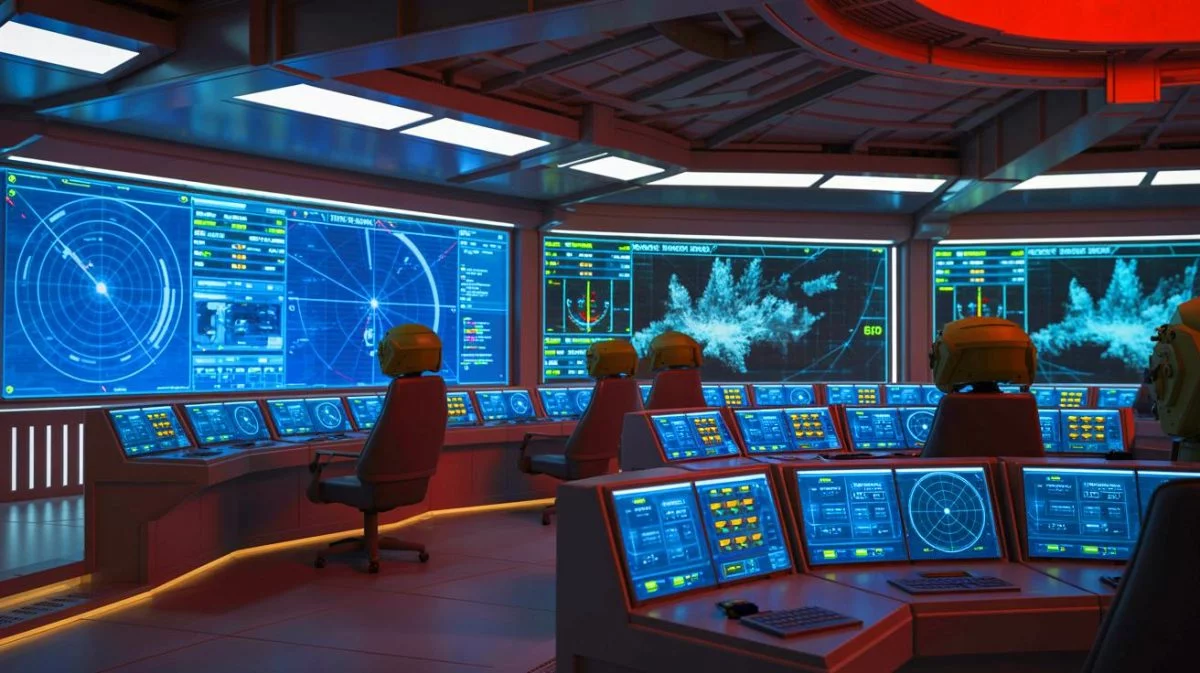 Illustration of China's advanced 6G electronic warfare system targeting radar technologies.