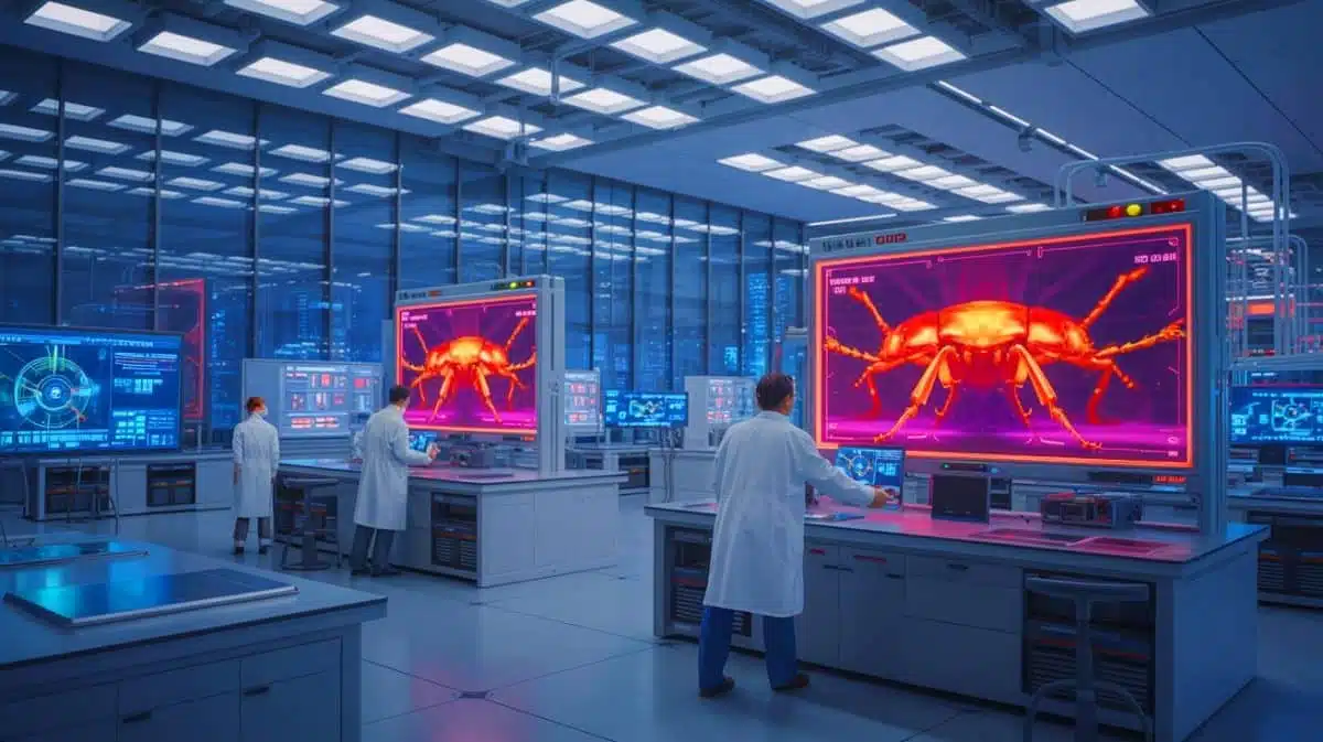 Illustration de l'avancée technologique inspirée par les capacités thermiques du scarabée de feu.