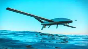 Illustration of the TALAY sea-skimming drone operating stealthily above water.