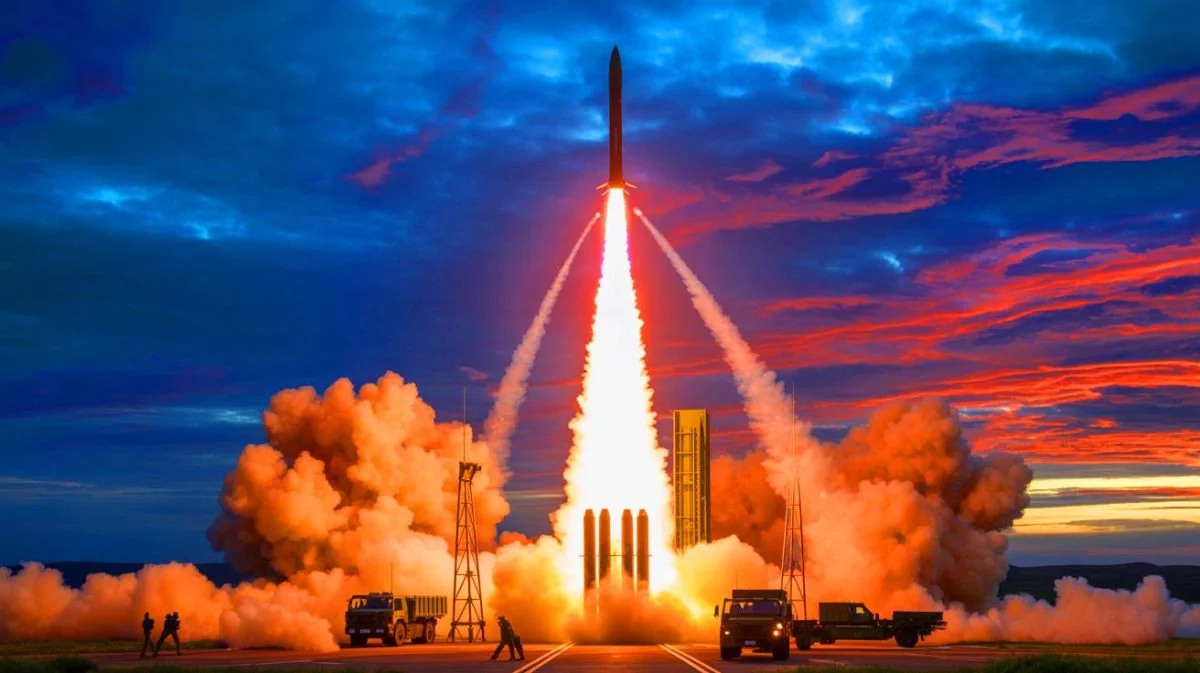 Illustration de l'impact stratégique des missiles Dark Eagle sur l'équilibre géopolitique mondial.