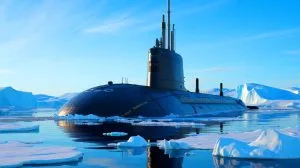 Illustration of nuclear-powered submarines transporting LNG along the Northern Sea Route in the Russian Arctic.