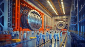 Illustration of the ITER nuclear fusion reactor component delivered from China to advance international energy collaboration.