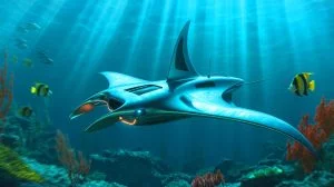 Illustration von der Manta Ray, einem biomimetischen unbemannten Unterwasserfahrzeug von Northrop Grumman.