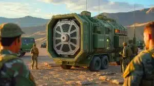 Illustration of the transportable Pele microreactor designed for military and disaster response energy solutions.