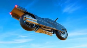 Illustration von einem futuristischen Airbike, das ohne Flügel fliegen kann.