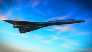 Illustration of the SR-72 "Darkstar" hypersonic aircraft in flight.