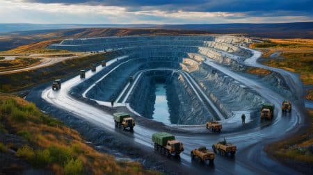 Illustration of Russian forces seizing a major lithium deposit in eastern Ukraine.