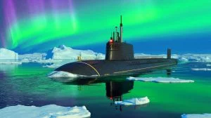 Illustration de sous-marins russes équipés de réacteurs nucléaires pour le transport de GNL via la Route maritime du Nord.