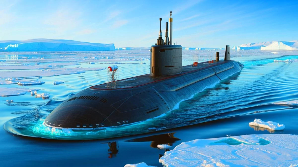 Illustration de sous-marins nucléaires russes transportant du gaz naturel liquéfié via la Route maritime du Nord.