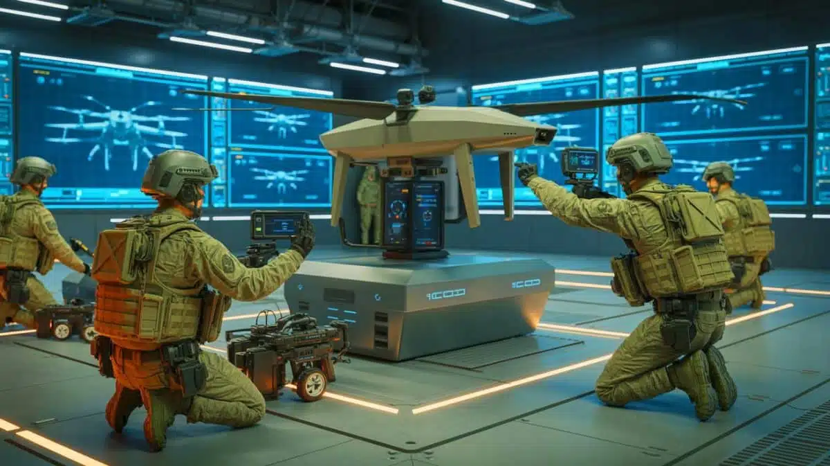 Illustration von der Entwicklung eines Anti-Drohnen-Simulators in Russland.