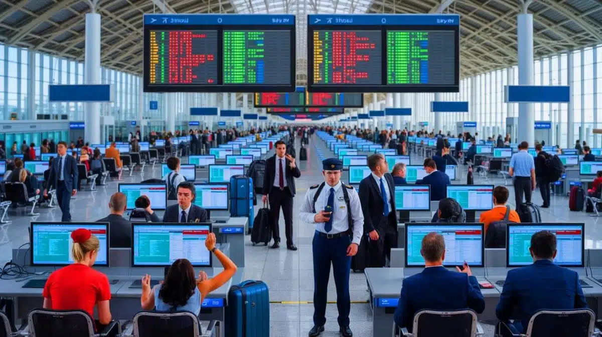 Illustration von einem Cyberangriff auf die IT-Systeme einer Fluggesellschaft.