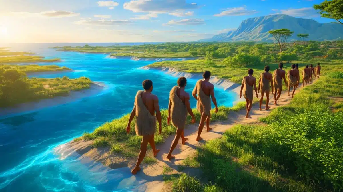 Illustration of ancient migratory routes used by early humans out of Africa.