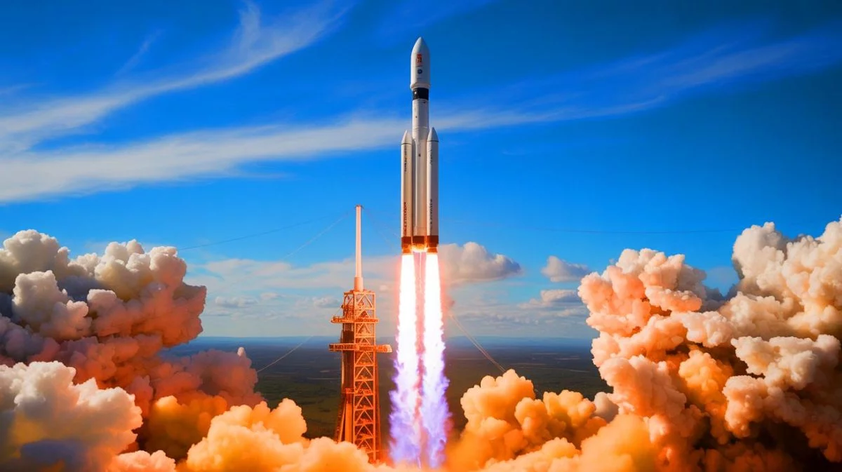 Illustration of the Vulcan rocket launch by the United States Space Force.