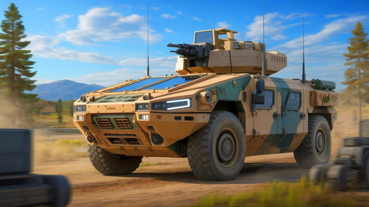Illustration of the Armored Multi-Purpose Vehicle upgraded with advanced autonomous capabilities.
