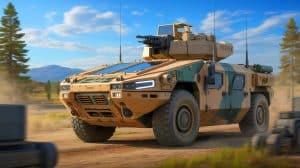 Illustration of the Armored Multi-Purpose Vehicle upgraded with advanced autonomous capabilities.