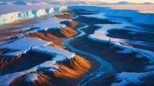 Illustration of an ancient fossilized landscape uncovered beneath the Antarctic ice sheet.