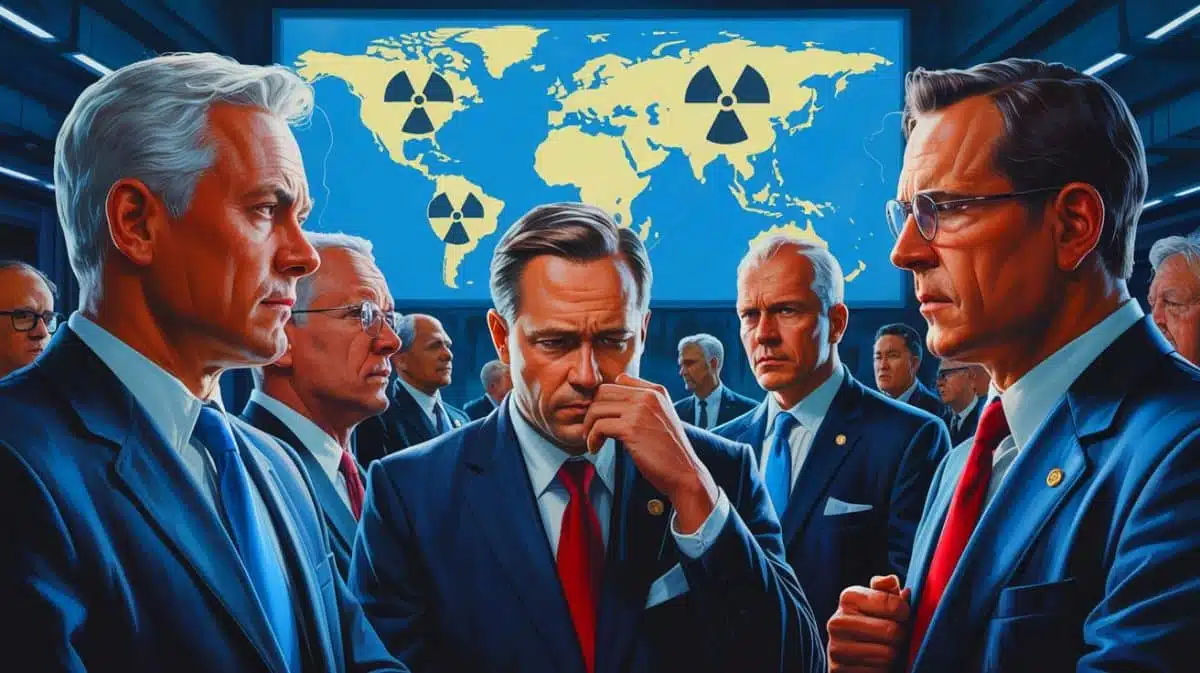 Illustration of world leaders with access to nuclear weapons facing serious health issues.