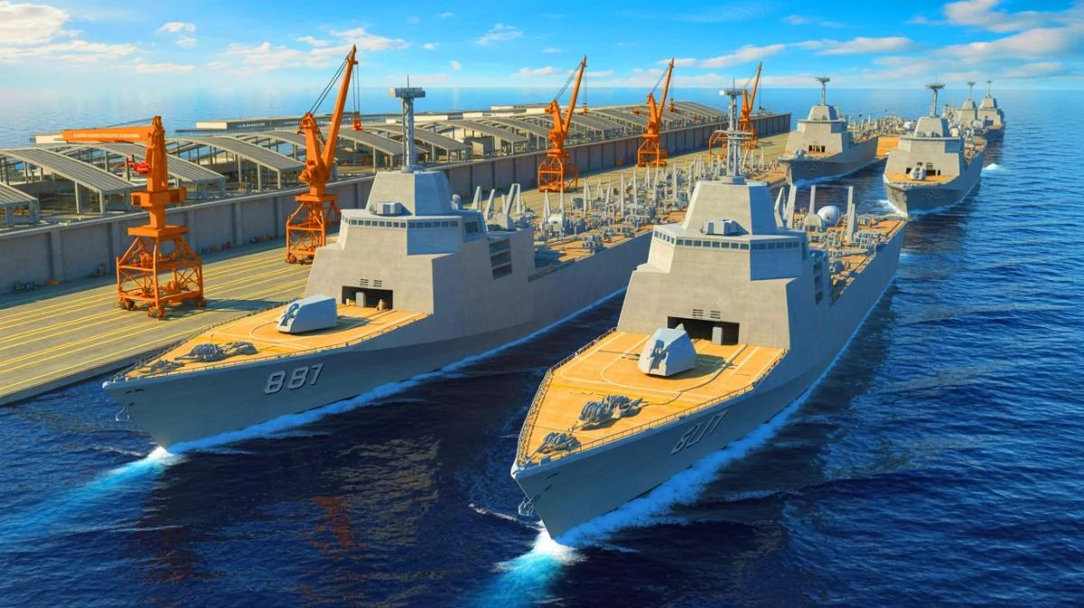 Illustration of the strategic efforts to expand the U.S. Navy fleet amid international challenges.