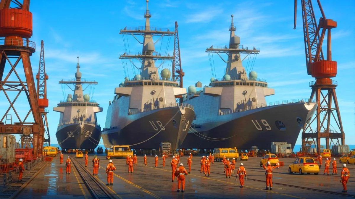 Illustration of the U.S. Navy's efforts to expand its fleet and address declining naval strength.